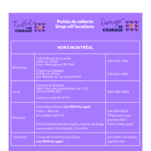 List of drop-off locations outside of Montreal