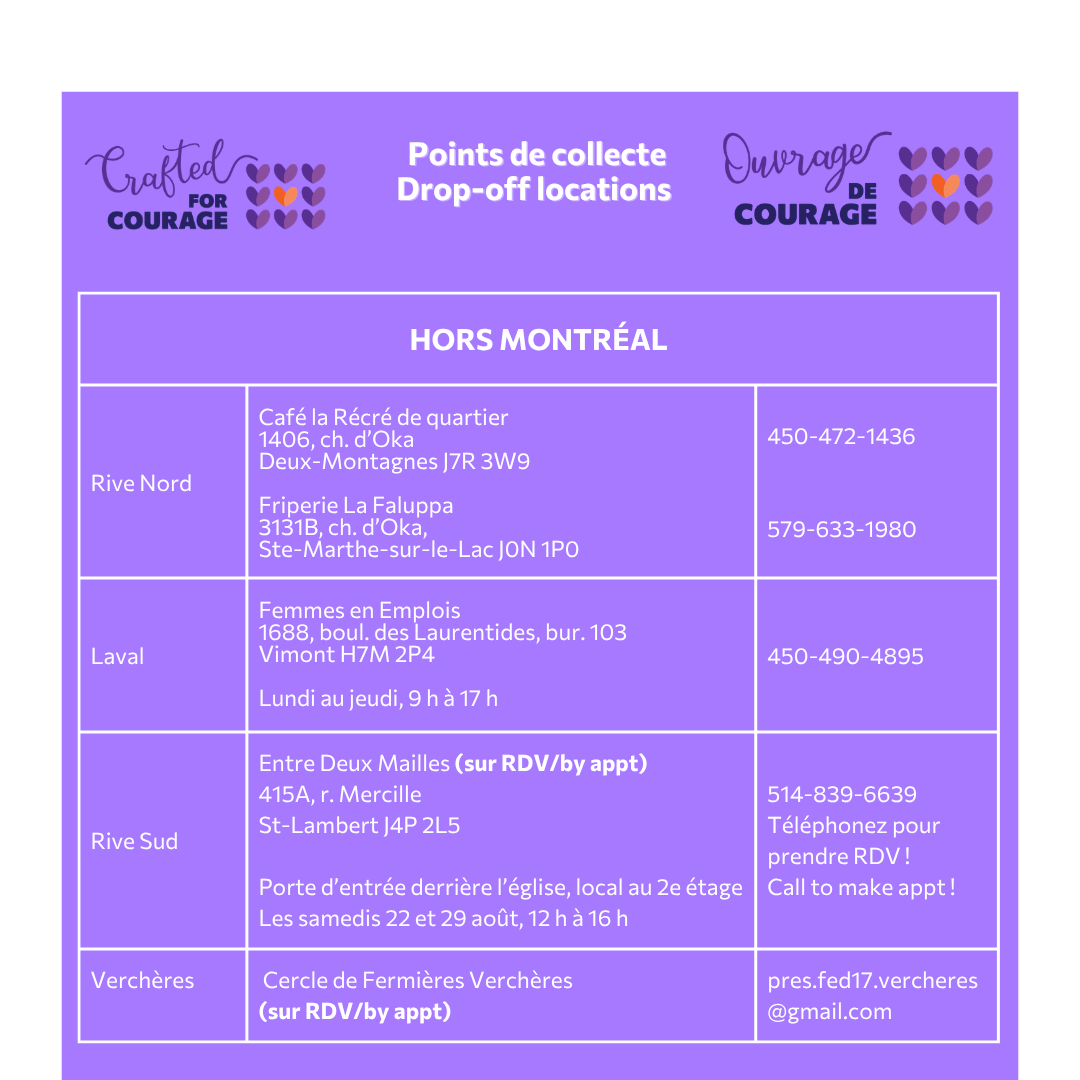 List of drop-off locations outside of Montreal